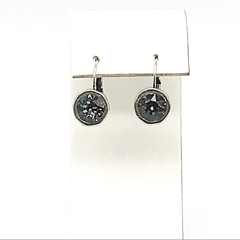 Handmade Swarovski Crystal Leverback Earrings | Artisan Bezel Set Gray Crystal - Picture 5 of 6